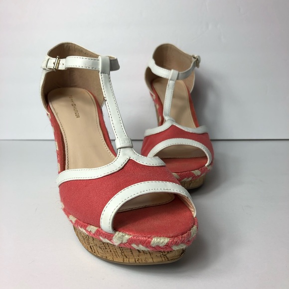 Tommy Hilfiger Summer Peep Toe Cork Wedge Heels - Picture 1 of 8